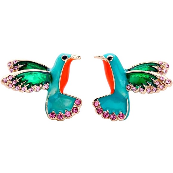 NEW Enamel Hummingbird crystal stud earrings - Picture 2 of 3